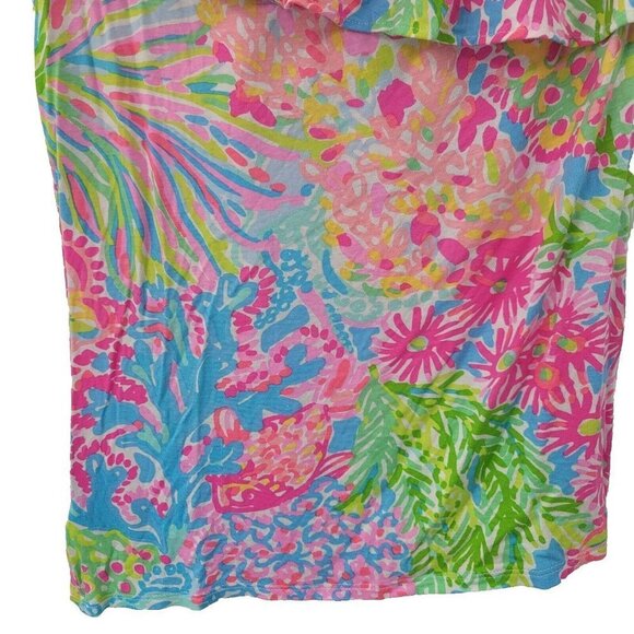 Lilly Pulitzer Floral One Shoulder Ruffle Top Womens Small Coral Beach Vacation - Picture 6 of 7